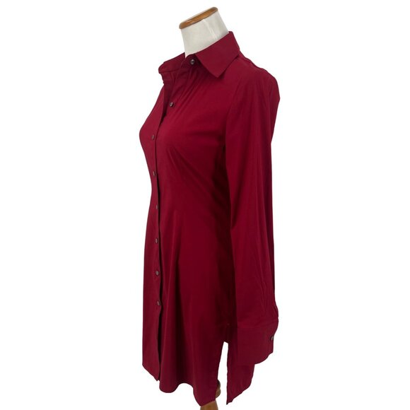 NWT Express Design Studio Red L/S Button-Down Tunic Blouse | Office Siren Preppy - Picture 11 of 15